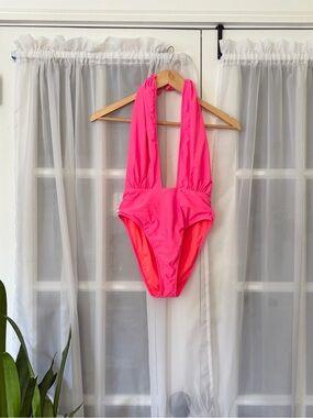 Ramy Brook Plunging Halter Neck Neon Pink One Piece Bathing suit Size Small